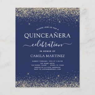 Budget Quinceanera Navy Blue Gold Moderner Glitzer Flyer