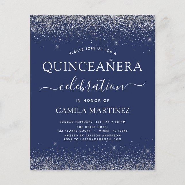 Budget Quinceanera Navy Blue Silver Glitzer (Vorderseite)