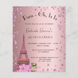 Budget Quinceanera Paris Rosa Einladung