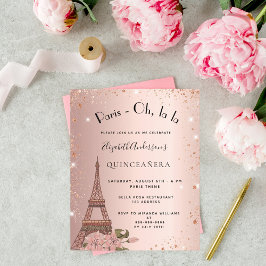 Budget Quinceanera Paris Rose Goldeinladung