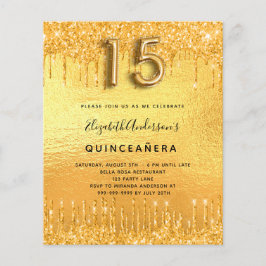 Budget Quinceanera Party Gold Glitzer Einladung
