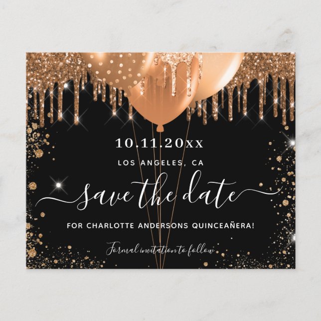 Budget Quinceanera Party schwarzes Gold Save the D (Vorderseite)