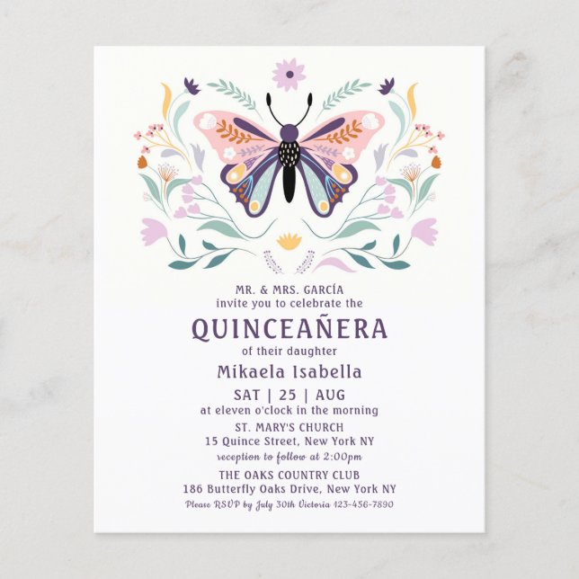Budget Quinceañera Pink Lila Butterfly Floral Flyer