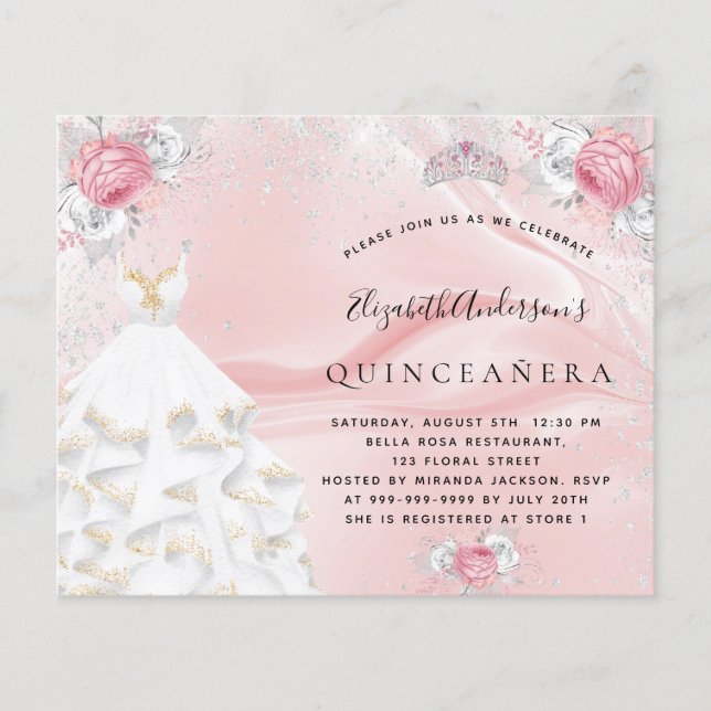 Budget Quinceanera Rosa Glitzer Kleid tiara (Vorderseite)
