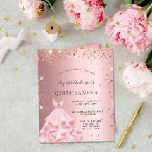 Budget Quinceanera Rosa Rosa Goldkleid