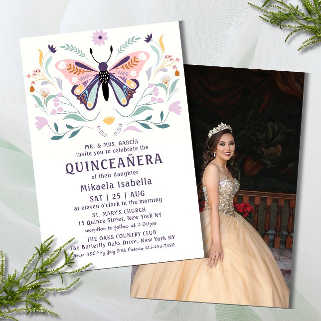 Budget Quinceañera Rosa Schmetterling Foto Blümche Flyer (Von Creator hochgeladen)