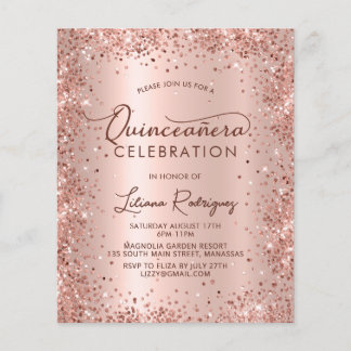Budget Quinceanera Rose Gold Glitzer Einladung