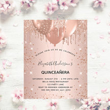 Budget Quinceanera Rose Gold Glitzer Einladung