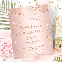 Budget Quinceanera Rose Gold Glitzer Einladung