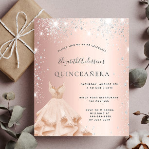 Budget Quinceanera Rose Gold Glitzer Einladung