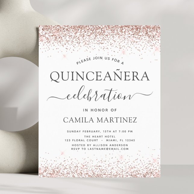 Budget Quinceanera Rose Gold Glitzer Einladung (Von Creator hochgeladen)