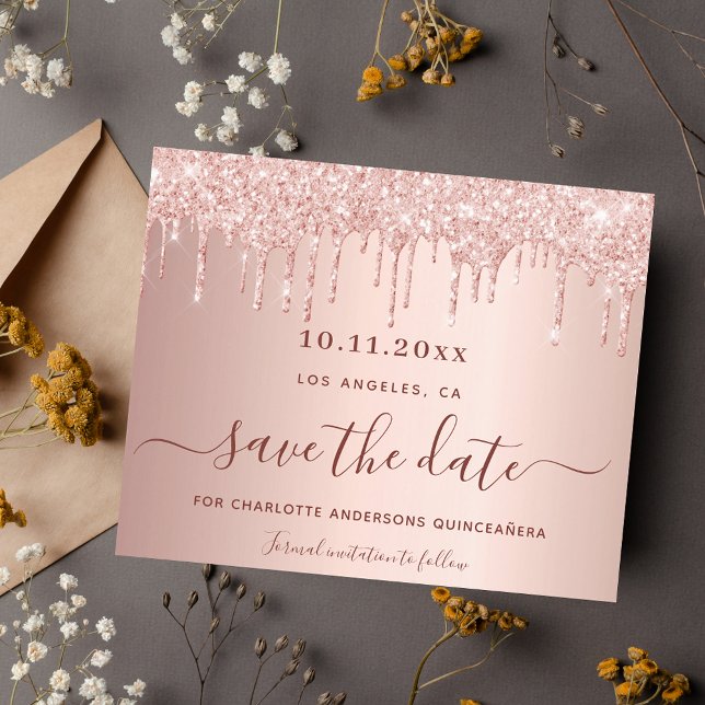Budget Quinceanera Rose Gold Glitzer Save the Date (Von Creator hochgeladen)