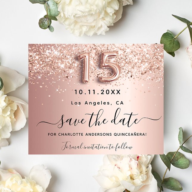 Budget Quinceanera Rose Gold Glitzer Save the Date (Von Creator hochgeladen)