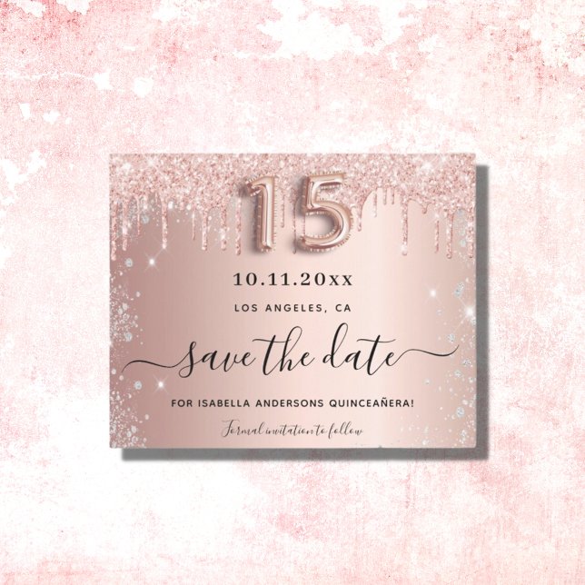 Budget Quinceanera Rose Gold Silber Save the Date (Von Creator hochgeladen)