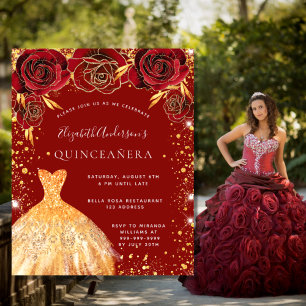 Budget Quinceanera Rotgold Glitzer Blumenkleid