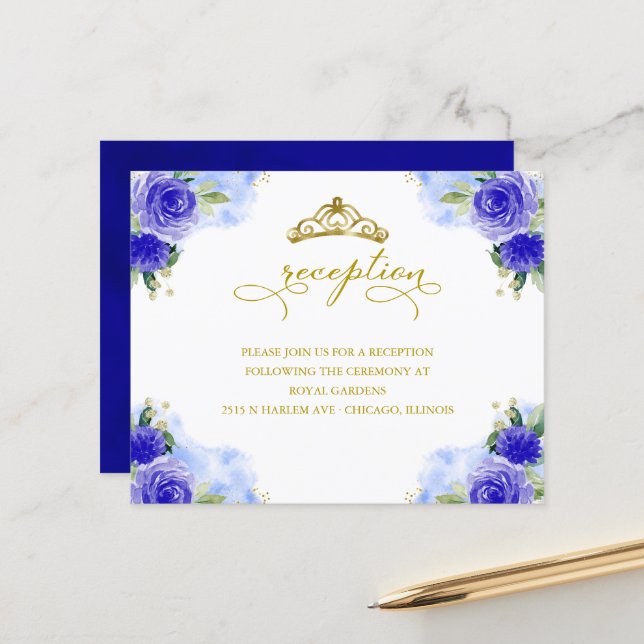 Budget Quinceanera Royal Blue Empfang Card (Vorderseite/Rückseite Beispiel)