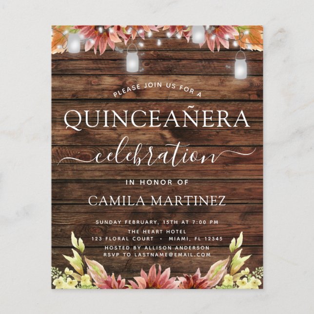 Budget Quinceanera Rustikales Holz Herbst Sonnenbl (Vorderseite)