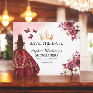 Budget Quinceanera Save the Date Blumenburgund