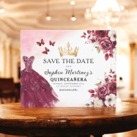 Budget Quinceanera Save the Date Blumenburgund
