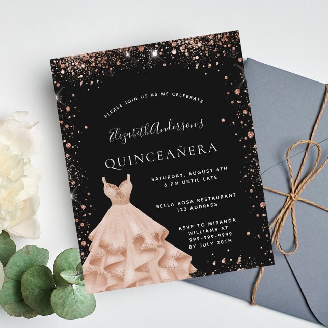 Budget Quinceanera Schwarze Rose Gold Glitzer Klei (Von Creator hochgeladen)