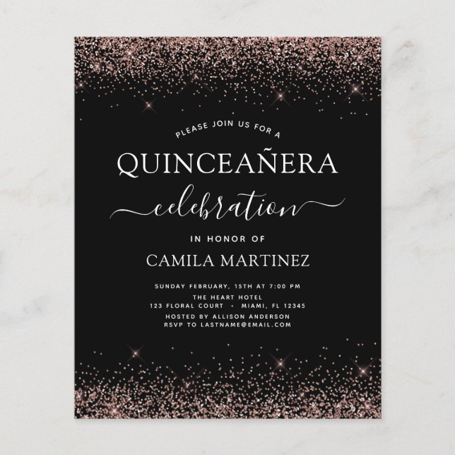 Budget Quinceanera Schwarze Rose Gold Rosa Rosa (Vorderseite)