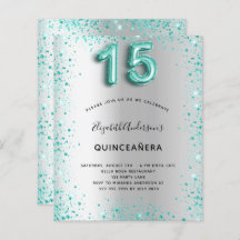 Budget Quinceanera Silber aquamarine Glitzer Einla