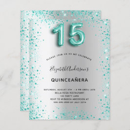 Budget Quinceanera Silber aquamarine Glitzer Einla