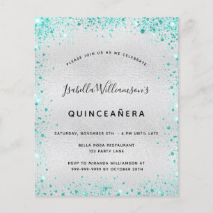 Budget Quinceanera silber teal glitzernde Einladun