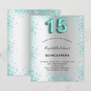 Budget Quinceanera silber teal glitzernde Einladun