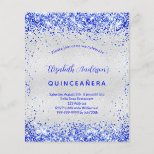 Budget Quinceanera Silberkönigsblauer Einladung