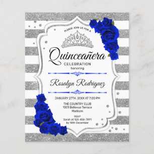 Budget Quinceanera Silver Royal Blue Einladung Flyer