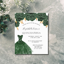 Budget Quinceanera Smaragdgrün Gold Kleid floral