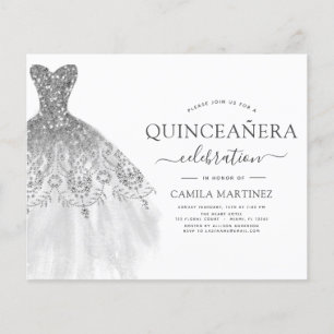 Budget Quinceanera Weiß und Silber Glitter Flyer