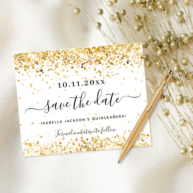 Budget Quinceanera Weißgold Save the Date (Von Creator hochgeladen)