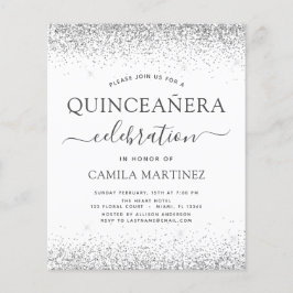 Budget Quinceanera White Silver Glitzer Einladung
