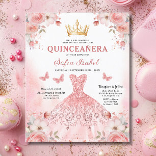 Budget Quinceñera Blush Pink Floral Butterfly