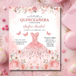 Budget Quinceñera Blush Pink Floral Butterfly Flyer