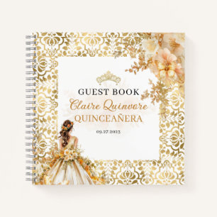 Budget Radiant Gold Floral Quinceanera Gästebuch Notizbuch