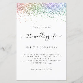 Budget Rainbow Glitzer Wedding White Invite