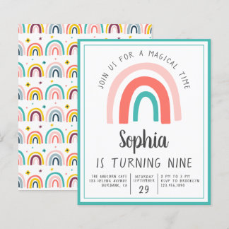 Budget Rainbow Magical Birthday Party Einladung