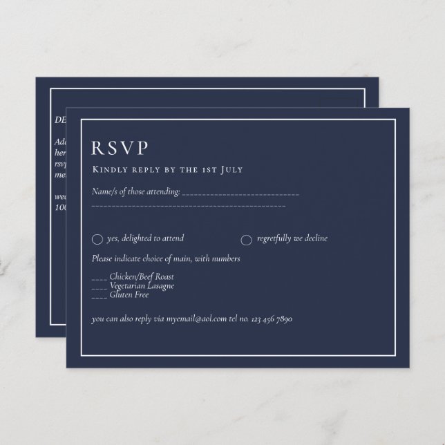 BUDGET RAVP Navy Blue Monochrome WEDD Postkarte (Vorne/Hinten)