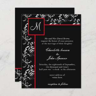Budget Red Black Damask Hochzeitseinladungen