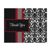Budget Red Black Damask Wedding Danke Cards