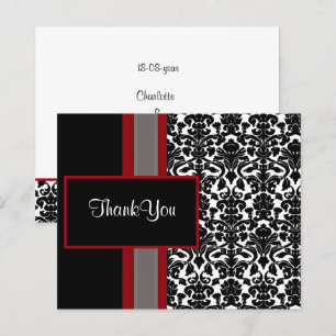 Budget Red Black Damask Wedding Danke Cards