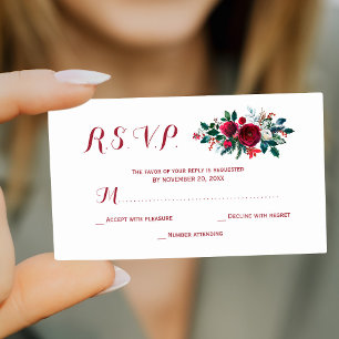 Budget Red burgundy Winter Blütenhochzeit RSVP Enc Mitteilungskarte