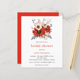 Budget Red Cream Florals Bridal Dusche Einladung