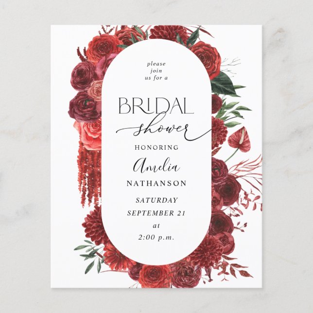 Budget Red Floral Brautparty Flyer (Vorne)