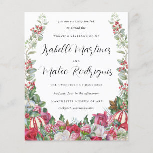 Budget Red Floral Christmas Einladung