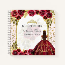 Budget Red Floral Quinceañera Guest Book