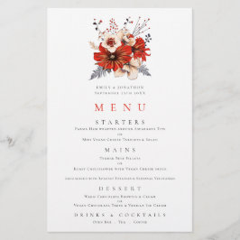 Budget Red Florals Foliage Wedge Menu